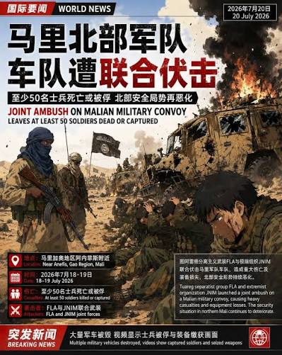 🛑马里北部军队车队遭联合伏击至少50名士兵死亡或被俘北部安全局势再恶化🛑Joint Ambush on Malian Military  Convoy Leaves at Least 50 Soldiers Dead or Captured