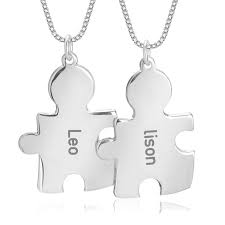 $94.99 steampunk monogram necklace, initial jewelry, gears engraved inside. Puzzle Necklace For Couples