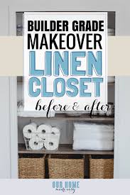 Tall cabinets provide needed storage in tiny spaces. Bathroom Linen Closet Reveal Our Home Made Easy