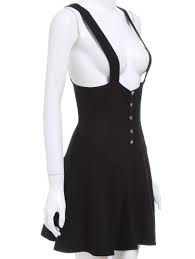 Strap Buttons Flare Black Dress Flare Sleeve Dress Suspender Dress Suspenders Outfit