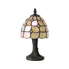 Has a roller switch, both light come on together. Small Tiffany Table Lamp With Cream Shade And Clear Crystal Beads
