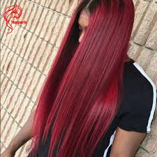 Fashion Ombre Silky Straight Red Lace Front Wig Human Hair Hair Styles Red Hair Dark Roots Burgundy Hair