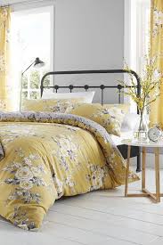 Catherine Lansfield Canterbury Ochre Grey Yellow Floral Duvet Cover Bedding Set Yellow Bedroom Decor Duvet Cover Master Bedroom Yellow Master Bedroom