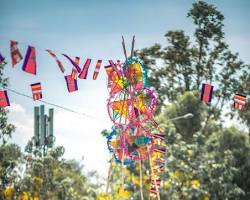 Vibrant colors and decorations at a Cambodian festival