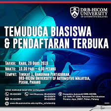Public university institution in pantai. Drb Hicom University Of Automotive Malaysia Akan Mengadakan Hari Temuduga Biasiswa Pendaftaran Terbuka Pada 29 Ogos 2018 Dari Jam 10 00 Pagi Hingga 4 00 Petang Bertempat Di Tingkat 1 Bangunan Pentadbiran Drb Hicom University