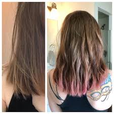 Wonderful grey ombre hair with pink color. Loreal Colorista Hot Pink Semi Permanent On Brown Hair With A Grown Out Balayage Brown Hair With Pink Highlights Hair Under Hair Dye