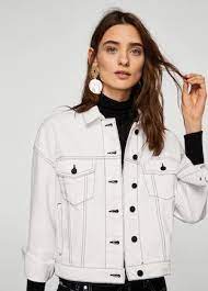 Blusao De Ganga Com Costuras Em Contraste Mulher Mango Portugal Denim Jacket Women White Denim Jacket White Jean Jacket Outfits