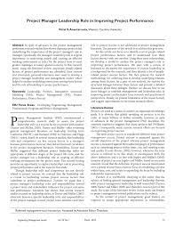 Pdf) Project Manager Leadership Role In Improving Project Performance