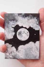 Black And White Painting Ideas For Beginners Miniature Acrylic Full Moon Art Black And White Night Sky Painting Luna Monoc Small Canvas Art Moon Painting Mini Canvas Art