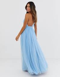 Asos One Shoulder Tulle Maxi Dress In Blue Lyst