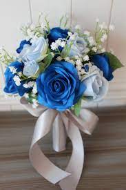 Fake wedding bouquets of dusty blue silk wedding flowers and eucalyptus greenery. Royal Blue Light Blue And White Silk Wedding Flowers Silk Wedding Flowers And Bouquets Online Love Is Blooming