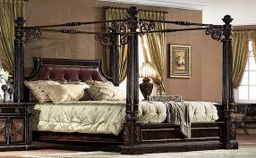 Crafted with a button tufted upholstered headboard and magnificent columns that boldly support the scrolled metal canopy. Canopy Bed Frame Queen Decor Black Bedroom Sets Atmosphere Ideas Metal Unique Beds Wood Size Bamboo Only Apppie Org