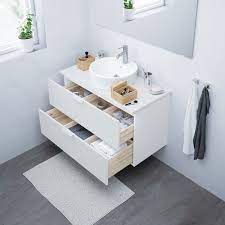 How about dark stained wood or a lighter natural wood? Godmorgon Bathroom Vanity White Ikea Canada Ikea