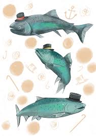 Fishy Business Print Salmon Fish Up To Business Funny Sea Etsy Fish Illustration Fish Art Salmon Fish