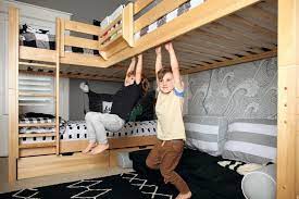 Bunk beds come with a small ladder for easy access to the top bunk. Room Reveal Corner Bunk Beds Add Space To Shared Boys Room In 2020 Loft Bunk Beds Cool Bunk Beds Corner Bunk Beds