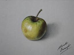 Hyper realistic drawings and paintings: Yellow Apple Realistic Drawing Marcello Barenghi