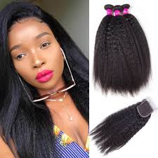 Kinky Straight Hair 3 Bundles With Closure 10A Evan Hair Brazilian Yaki  Straight Hair Bundles With Closure