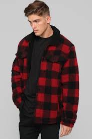 Always Working Sherpa Jacket Red Black Black Shirt Outfit Men Red And Black Shirt Plaid Jacket Outfit