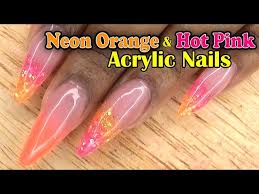 Orange nail polishes with sufficient opacity are hard to come by. Acrylic Nails Neon Orange Hot Pink Glitter Nails Longhairprettynails Youtube