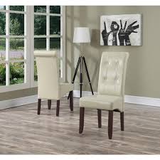 Simpli Home Cosmopolitan Contemporary Deluxe Tufted Parson Chair Set Of 2 In Satin Cream Faux Leather Ws5109 4 Cr The Home Depot Cream Leather Dining Chairs Leather Dining Chairs Simpli Home