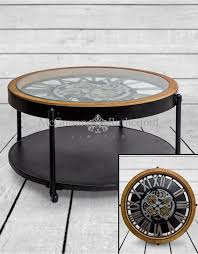 Pay homage to modern design with this classy mirrored tabletop. Industrial Wood And Iron Moving Gears Clock Coffee Table