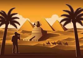 Tourist Take Photo Of Famous Place Called Pyramid Desert Drawing Egyptian Art Pyramids