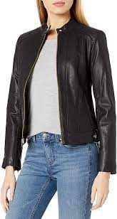 Cole Haan Women S Racer Jacket With Quilted Panels At Amazon Women S Coats Shop Cole Haan Women Fashion Clothes Women Long Sweaters For Women