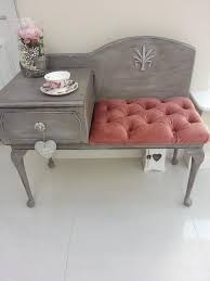 Chalk Painted Vintage Telephone Table Reupholster Furniture Recycled Furniture Vintage Telephone Table