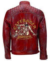 Men Red Rider Cafe Racer Vintage Motorcycle Leather Jacket Motorcycle Leather Leather Jacket Men Leather Motorcycle Jacket