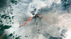 Satellite view shows active lava flow cutting through snow-covered Mount  Etna - The Watchers