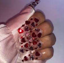 Professionally performed and acrylic nail designs valentines day pattern on nails can be done not only with the help of brushes, but also with the help of dots. Nails Acrylics Valentines Day And Coffin Image 6856360 On Favim Com