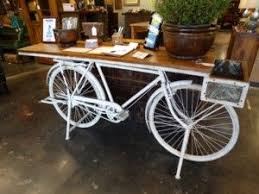 White Bicycle Console Table With Basket In 2020 Bicycle Decor Coffee Shop Furniture Rustic Coffee Shop
