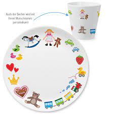 Spielzeug Madchen Kindergeschirr Set Als Geschenk Zum 1 Geburtstag Mit Name Mein Teller De