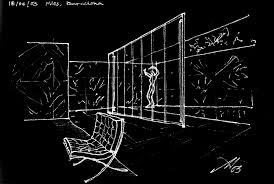 Drawing by mies van der rohe showing the interior perspective of the barcelona pavilion. Barcelona Pavilion 2 Sketch By Aautio On Deviantart