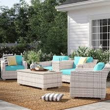 Falmouth 4 Piece Rattan Sectional Seating Group With Cushions Seating Groups Patio Furniture Conversation Set Patio