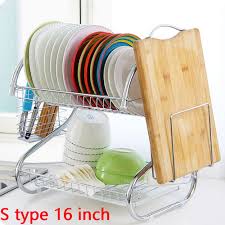 2 layer stainless steel kitchen dish rack cup drying drainer tray cutlery holder description this is our 2 layer chrom dish drainer, which is ideal for draining and drying dishes efficiently.please don't hesitant to buy it, for your kitchen. 2 Layer S Shaped Kitchen Dish Drainer With Cup Rack Ram Cap