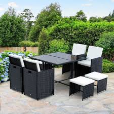9 Piece Rattan Outdoor Dining Set Brown White Steel Frame Cushion Lawn Furniture 9piecerattan Wicker Dining Tables Patio Furniture Sets Outdoor Dining Set