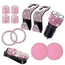 Bling car accessories set, pink bling steering wheel cover for women universal fit 15 inch, bling license plate frame for women, bling car usb charger(fast charging), crystal car decor set 4pcs (pink) 4.7 out of 5 stars 3,036. Buy 12piece Bling Car Accessories For Woman Pink Car Accessories Bling Car Hooks Bling Car Cup Holder For Car Interior Decorations Online In Turkey B093ffpw11