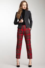 Black And Red Checkered Pants Great Style Black Turtleneck Dark Grey Blazer Red Plaid Trousers Black Heels Flats Plaid Fashion Plaid Outfits Fall Work Outfits Women