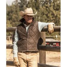 Yellowstone Kevin Costner John Dutton Quilted Satin Vest Leatherjackets Leatherproduct Stylish Leather Jacket High Quality Leather Jacket Brown Leather Coat