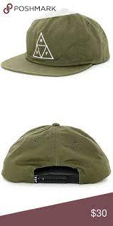 Nwt Huf Triangle Olive Unstructured Snapback Hat Snapback Hats Hats Clothes Design