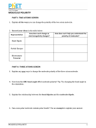 Shapes of molecules worksheet answers hbitjteke. Molecule Polarity Guided Inquiry Studentactivity