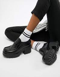 Vagabond Dioon Black Leather Platform Loafer Urban Outfitters Shoes Block Heel Loafers Fashion Shoes