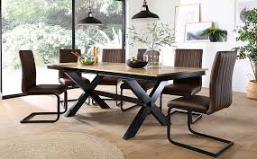 Vintage extendable dining table with scratches on the edge & top hence the price. Grange Painted Black Oak Extending Dining Table 8 Perth Vintage Brown Leather Chairs Furniture And Choice