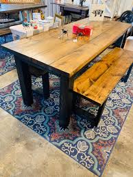 Rustic Mid Century Modern Narrow Farmhouse Table With Benches Etsy Farmhouse Table With Bench Wooden Kitchen Table Rustic Kitchen Tables