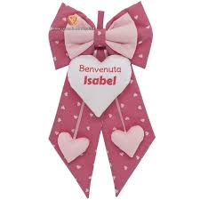 Stupendo Fiocco Nascita Rosa A Cuori E Rosa Chiaro Ricamato Per Isabel Fiocchi Nascita Ricamo
