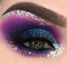 Blue Purple Glitter Makeup Rave Makeup Makeup Festival Makeup Rhinestones