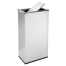 Designed with a flat side to fit against any wall. 13 Gallon Steel Trash Can Swivel Top Trash Can
