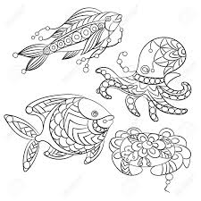 Grown up coloring pages the rugrats all free printable. Set Of Sea Animals In Vector Graphic Illustration In Coloring Pages For Children And Adults With Fish Octopus And Crab Royalty Free Cliparts Vectors And Stock Illustration Image 103873328
