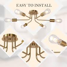 Ceiling Light Fixture Sputnik Light 6 Lights Brass Bedroom Lights Flush Mount Ceiling Light Modern Ceiling Lights Modern Light Fixtures Bonlicht Lighting